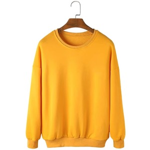 Custom Logo <b>Women</b> <b>Yellow</b> Fleece Sweatshirt Crewneck Pullover Oversized Solid Color Drop Shoulder Ladies Plain Sweatshirts HAIDII - Product Image 1