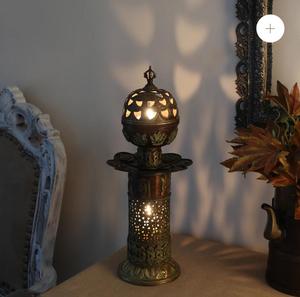 <b>Brass</b> Cylindrical <b>Lantern</b> With Intricate Cutwork Design For Home Decoration - Product Image 3