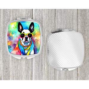 Women and Girls' Boston Terrier Hippie Dawg Compact Decorative Travel Makeup <b>Mirror</b> <b>Pocket</b> Folding Handheld-Gift - Product Image 4