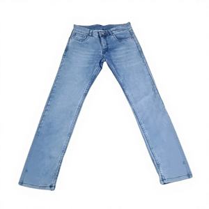 กางเกงยีนส์เดนิมทรงสลิมฟิตสีฟ้าอ่อนสำหรับผู้ชาย ผ้าฝ้ายยืดคุณภาพพรีเมียมเพื่อความสบายตลอดวันและการเคลื่อนไหวที่ยืดหยุ่น ดีไซน์กระเป๋าห้าช่องแบบคลาสสิก - Product Image 1