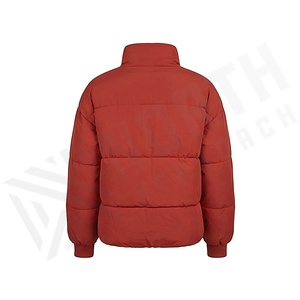 Red Quilted Jacket Women Winter Stand Collar Full Sleeve Thick Polyester Filling Zipper Closure Short Length Solid Color - Product Image 2