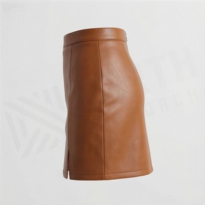 Jupe crayon mini en similicuir taille haute pour femme avec fente latérale, couleur unie, design minimaliste, à porter toute l'année - Product Image 3