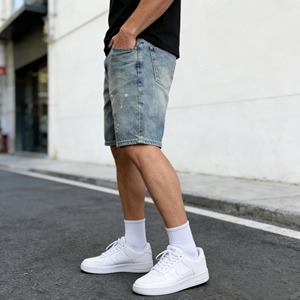 Men's Summer American High Street Denim <b>Shorts</b> Slim Fit 5-Point Casual Mid Pants Fashion - Product Image 5