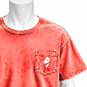 T-shirt rose corail délavé avec poche poitrine, en coton premium, manches courtes, coupe ample, style vintage décontracté pour le quotidien - Product Image 5