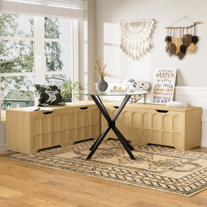 Panca Multifunzionale a L in 3 Pezzi, Panca Imbottita per Scarpe, Sgabello Angolare da Cucina, Contenitore per Giocattoli, Arredo Soggiorno - Product Image 3