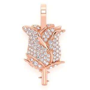 Collier Pendentif Unisexe Tendance en Or Massif 10K avec Diamant de Laboratoire Taille Ronde Brillante Motif Rose Florale Givrée – Cadeau Idéal - Product Image 6