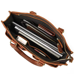 Bolso Bandolera para Portátil de Cuero Genuino de Primera Calidad, Diseño Impermeable, Personalizable, Color Marrón, Elegante, con Múltiples Bolsillos - Product Image 5