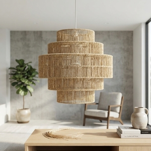 Abat-jour suspendu en bois de teck tressé à plusieurs niveaux, fait main, moderne, écologique, léger, pour table, lustre, décoration intérieure - Product Image 2