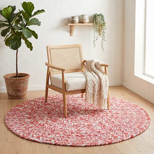 Tapis rond en corde de coton ajouré à motif floral pour salon scandinave et maison au design organique moderne - Product Image 6