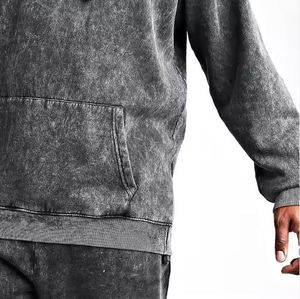 Oem Manufactures Fashion Acid Wash Tracksuit With Distressed Embroidery Solid Color Acid Wash <b>Track</b> <b>Suit</b> - Product Image 5