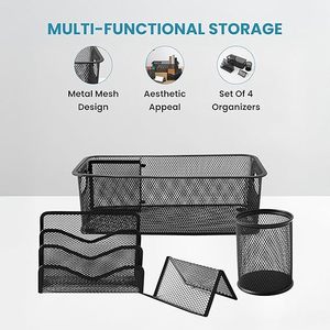 Ensemble d'organisateurs de bureau minimalistes en métal avec paniers en maille et porte-stylos pour le rangement de bureau - Product Image 3