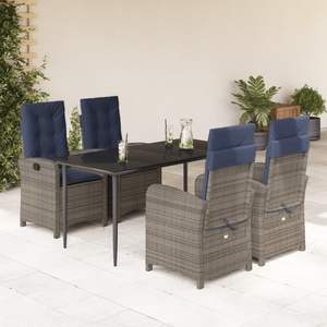 Ensemble de salle à manger de jardin gris avec coussins bleu marine comprenant table et chaises - Product Image 1