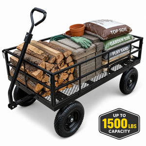 Chariot de jardin à cadre métallique, capacité de charge de 1500 lb, côtés en maille amovibles, gros pneus pneumatiques de 16 pouces, parfait pour le jardin, le garage ODGGAD014 - Product Image 1