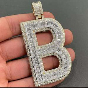 Colgante de Letra Personalizado con Corte Brillante y Microincrustaciones de Moissanita, Chapado en Oro sobre Plata 925, Joyería Unisex Estilo Hip Hop para Fiesta - Product Image 2