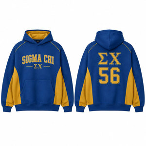Sweat-shirt à capuche pour homme Sigma Chi, bleu avec lettrage doré, coupe classique, poche en polaire, style décontracté pour l'automne - Product Image 4