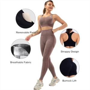 Nouvel ensemble de vêtements de sport tendance pour femmes, en tissu à séchage rapide, sans manches, taille haute, prix de gros, ensemble de leggings - Product Image 5