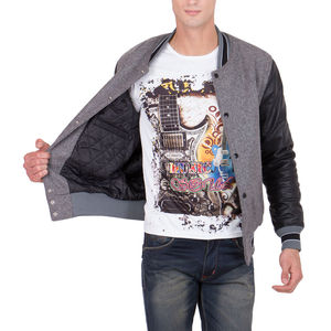 High Quality <b>Men</b> Tweed Raw Varsity Bomber Baseball <b>Jacket</b> with Button up Collar Winter Blank - Product Image 5