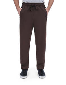 Pantalon de survêtement marron coupe droite classique mi-lourd pour homme en polyester/coton avec taille élastique couleur unie - Product Image 6