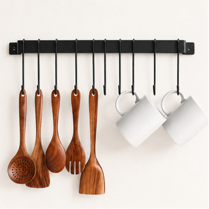 Wall Mounted Kitchen Utensil Rack with S-<b>Hooks</b> <b>Black</b> Iron Hanging Rail for Pots Pans & Spatulas Kitchenware Storage Organizer - Product Image 4