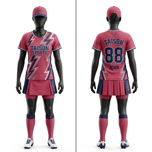 Ensemble d'uniformes de lacrosse pour femmes en polyester respirant 160 GSM de qualité supérieure, rose et bleu marine, avec design de panneaux éclair et logo personnalisé par sublimation - Product Image 1