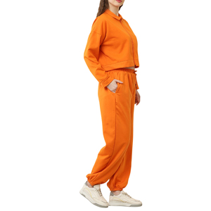 Ensemble de survêtement court 2 pièces en molleton de coton pour femme, motif uni, vente en gros, comprenant un bas court - Product Image 3