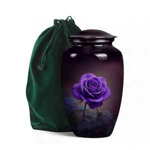 Purple Rose Memorial Urn <b>Ash</b> Cremation <b>Keepsake</b> Jar with Velvet Drawstring Bag for Remembrance Gift - Product Image 1