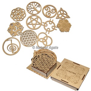 Acheter Pierre Semi-Précieuse Artisanat Guérison Chakra Sous-verre en bois | Sept Chakra Hamsa Sous-verre en bois - Product Image 4