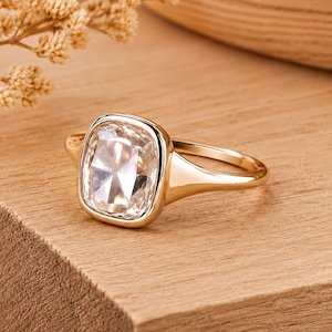 10k 14k 18k White Yellow <b>Rose</b> Solid Gold Fine Jewelry Ring With Cushion <b>Rose</b> Cut Lab Grown Diamond Bezel Setting Elegant Shape - Product Image 3