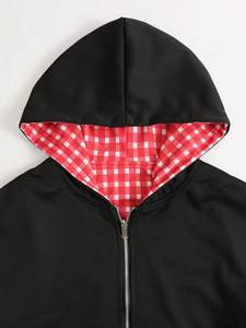 Sudadera con capucha a cuadros gingham personalizada para hombre, con cremallera, de corte holgado y peso pesado, estilo chaqueta a cuadros, oversize, proveedor para hombre - Product Image 6