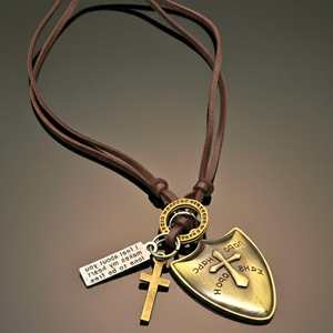 Fashion Pendant 2-Inch Pure Stainless Steel Shield Charm with Adjustable Leather Rope for Men & Boys - Product Image 2