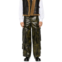 Pantalones de Hombre OEM 2026, Estilo Baggy de PU, Personalizados, a la Moda, con Lavado Desgastado Vintage, Múltiples Bolsillos Cargo, de Cuero