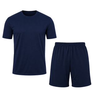 Men's Navy Blue Short Sleeve <b>T</b>-<b>Shirt</b> Shorts Set Moisture Wicking Breathable <b>Polyester</b> Regular Fit Drawstring Closure All Seasons - Product Image 1