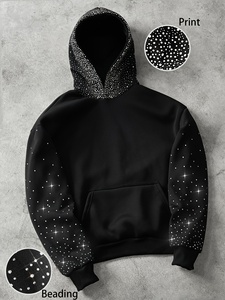 Sudadera con capucha de lujo para hombre, con gráfico de diamantes de imitación, extragrande, con cremallera completa, de algodón grueso y forro polar, estilo casual hip hop streetwear para otoño - Product Image 4