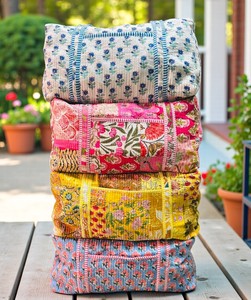 กระเป๋าผ้าดัฟเฟิลลายปักผ้าฝ้ายขนาดใหญ่ กระเป๋าผ้าควิลท์ลายบล็อกพิมพ์ สำหรับผู้หญิง ของขวัญวันหยุด กระเป๋าเดินทางทำมือ กระเป๋าค้างคืน - Product Image 5