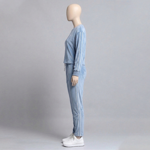 Women's 100% Cotton Velour Embroidered Skinny Fit Streetwear Tracksuit 2-Piece Long <b>Set</b> Zipper Hoodie Custom Design Wholesale - Product Image 3