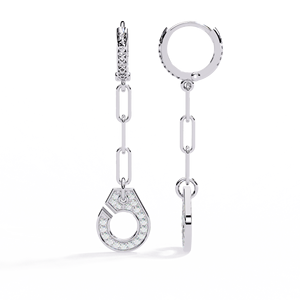 Boucles d'oreilles créoles en diamant de laboratoire, or 18 carats, avec chaîne tombante et halo géométrique, pour mariage, fête ou cadeau - Product Image 1