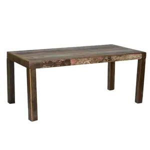 Indian Recycled Boat Wood Multi Color Antique Finish Folding Carved Legs Dining Tables for Home Hotels and Restaurants