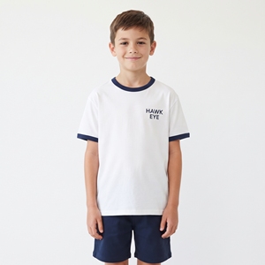 <b>White</b> Short Sleeve <b>T</b>-<b>Shirt</b> With Navy Contrast Custom Logo Regular Fit Breathable Summer Wear Leisure Top - Product Image 5