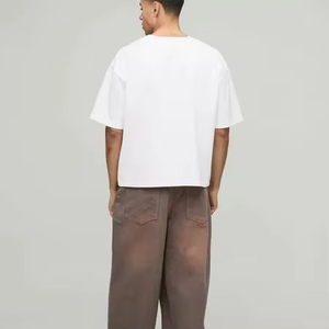 T-shirt décontracté pour homme, blanc, surdimensionné, à manches courtes, col rond, avec impression de lettres sur le devant, 100% coton jersey tricoté - Product Image 4