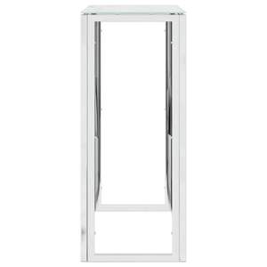 Table console en acier inoxydable argenté avec plateau en verre trempé - Product Image 4