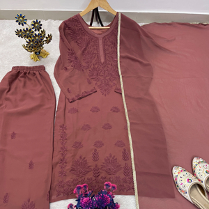 Conjunto de Moda: Top de Rayón con Bordado de Hilo de Algodón y Pantalón Kurta, Combinación de Colores Elegante, Ropa Casual para Uso Diario - Product Image 1