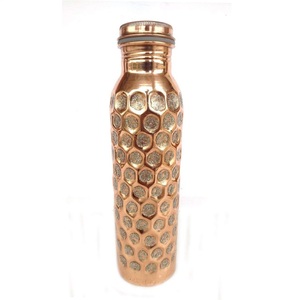 Onyx Black Hexagon Dimpled Solid Copper Water <b>Flask</b> Modern Geometric Dual-Tone Surface Metallic Hydration Vessel - Product Image 2