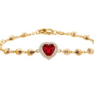 Elegante pulsera en oro de 18 quilates con halo de rubí en forma de corazón, eslabones inspirados en conchas con diamantes naturales, diseño romántico de alta costura y lujo. - Product Image 1