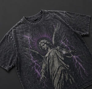 T-shirt graphique vintage délavé à l'acide pour homme, coupe oversize, 100 % coton épais, style streetwear, motif rétro, impression personnalisée, décontracté - Product Image 3