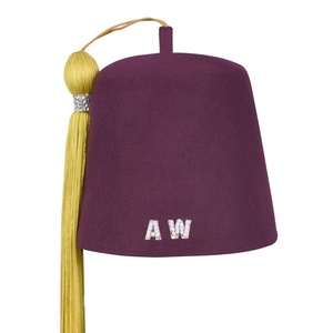 Chapeau Fez OES personnalisé marron, brodé Eastern Star, casquette fraternelle avec lettres ornées de pierres et pompon - Product Image 3