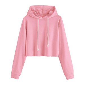 เสื้อฮู้ดครอปสีชมพูสำหรับผู้หญิง แขนยาว สไตล์ลำลอง ผ้าถักนิตติ้ง ผ้าฝ้าย มีฮู้ด สไตล์ฤดูใบไม้ร่วง - Product Image 1