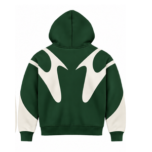 Sweat à capuche zippé vert forêt avec empiècements contrastants pour homme, style streetwear, fermeture éclair intégrale, manches longues, décontracté, en polaire, avec poches - Product Image 2