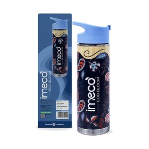 Vedela Eco Bloom Bamboo Water Bottle Blue Lid Reusable Washable Anti-Slip Travel <b>Drinkware</b> Modern Floral Design Minimalist - Product Image 1