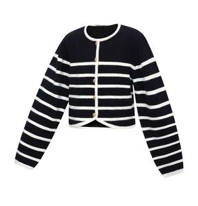 Cárdigan de punto de algodón transpirable con cuello redondo, estilo universitario retro para hombre, suéter a rayas con botones para primavera y otoño - Product Image 2