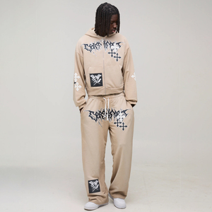 Streetwear Stylish Hip Hop Straight <b>Joggers</b> Men's Drawstring Waist Wide Leg Patch Applique Cross Washed Sweatpants for Men - Product Image 4